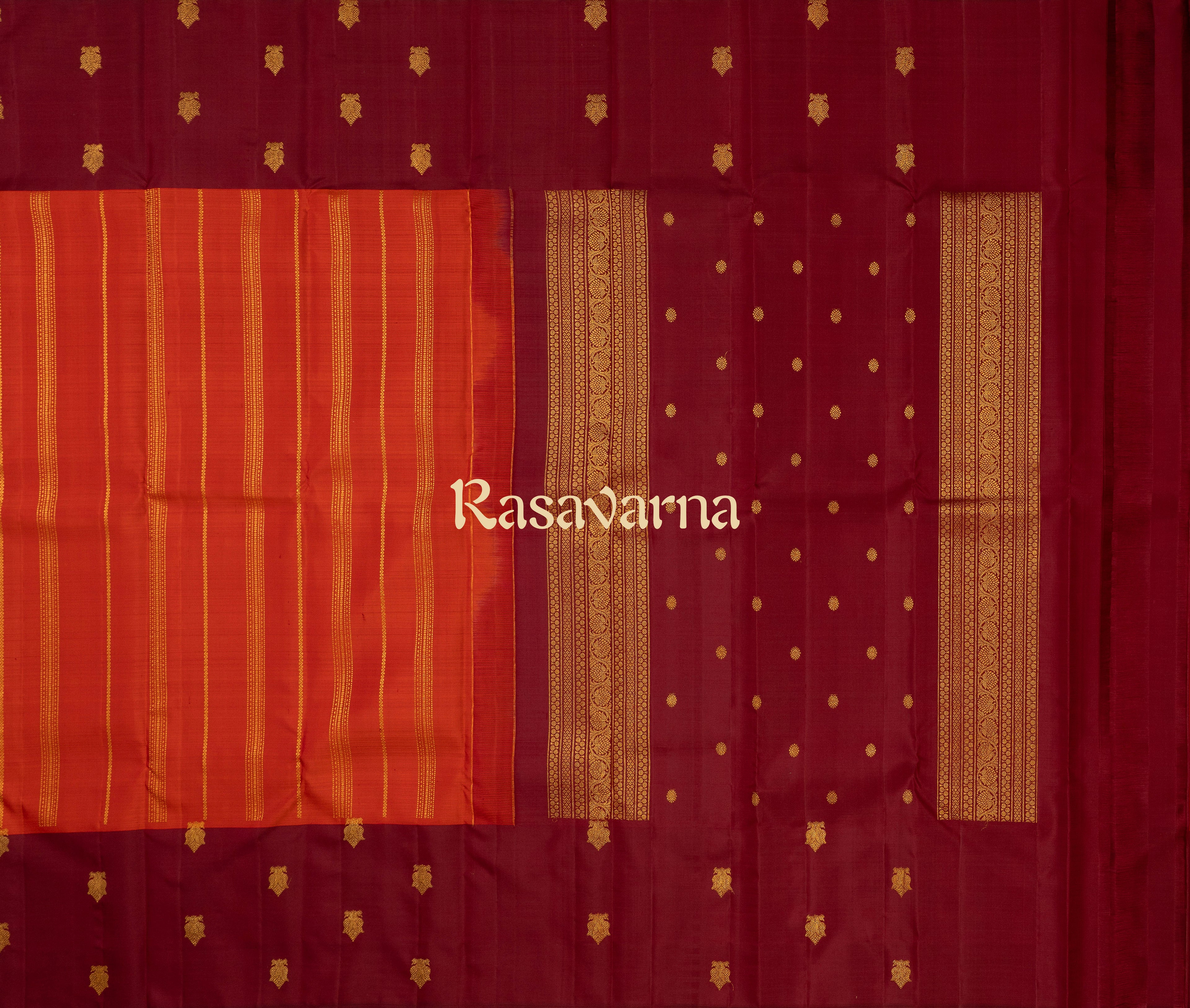 Orange Pure Silk Kanchipuram Pattu Saree with Maroon Border