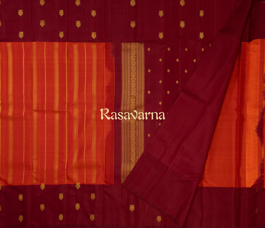 Orange Pure Silk Kanchipuram Pattu Saree with Maroon Border
