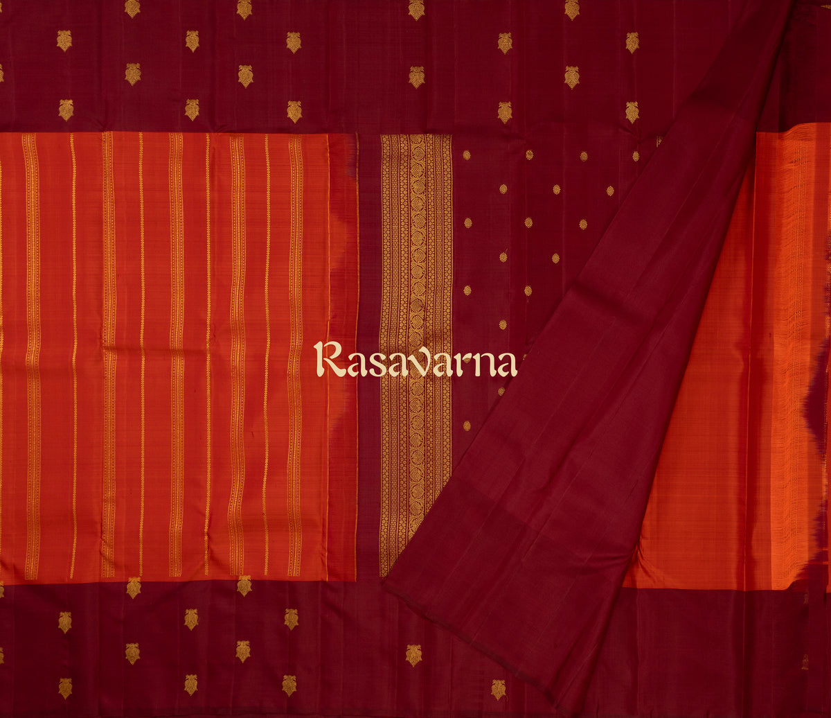 Orange Pure Silk Kanchipuram Pattu Saree with Maroon Border
