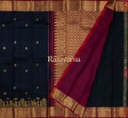 Navy Blue Pure Silk Kanchipuram Pattu Saree with Roja Pink Border