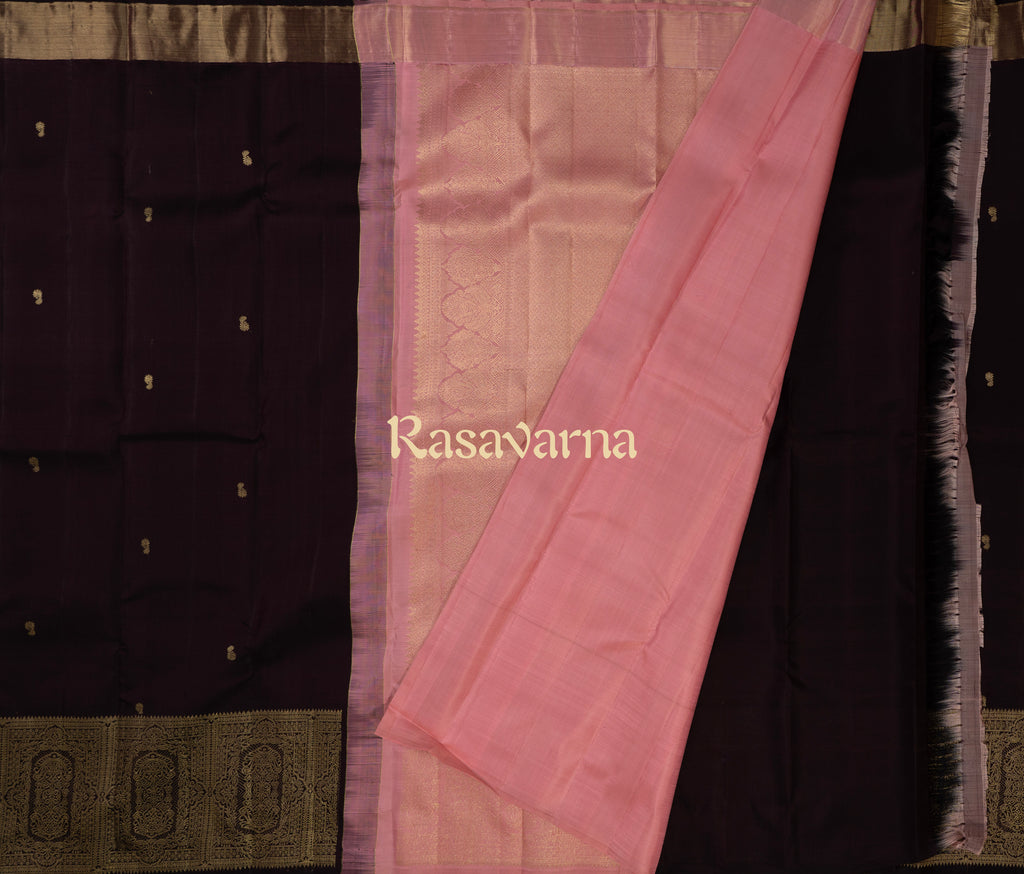 Chocolate Pure Silk Kanchipuram Pattu Saree with Chocolate Border