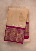 Cream Pure Silk Kanchipuram Pattu Saree with Rani Pink Border
