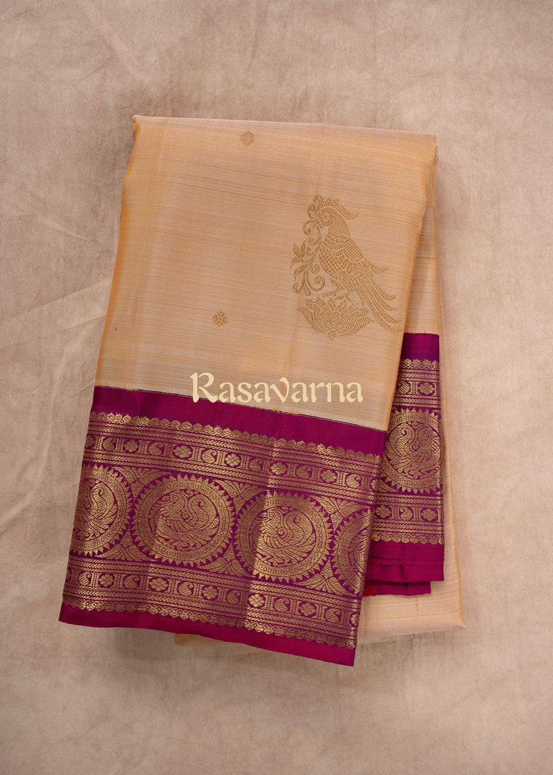 Cream Pure Silk Kanchipuram Pattu Saree with Rani Pink Border