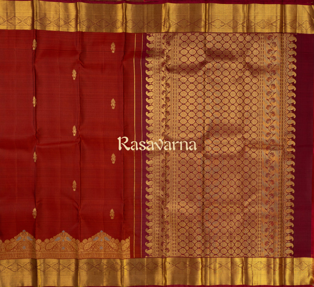 Red Pure Silk Kanchipuram Pattu Saree with Gold Border