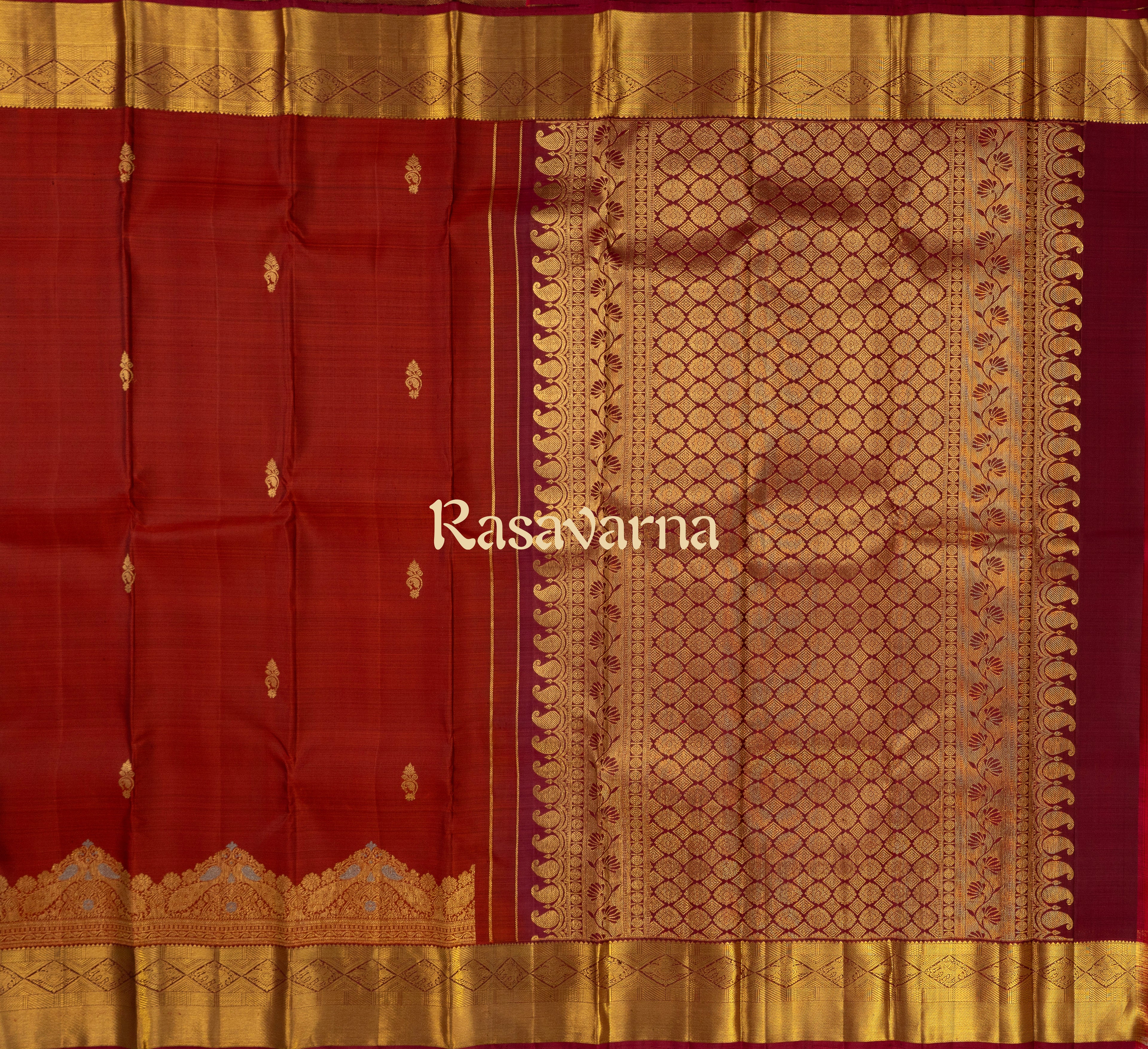 Rust Pure Silk Kanchipuram Pattu Saree with Maroon Border