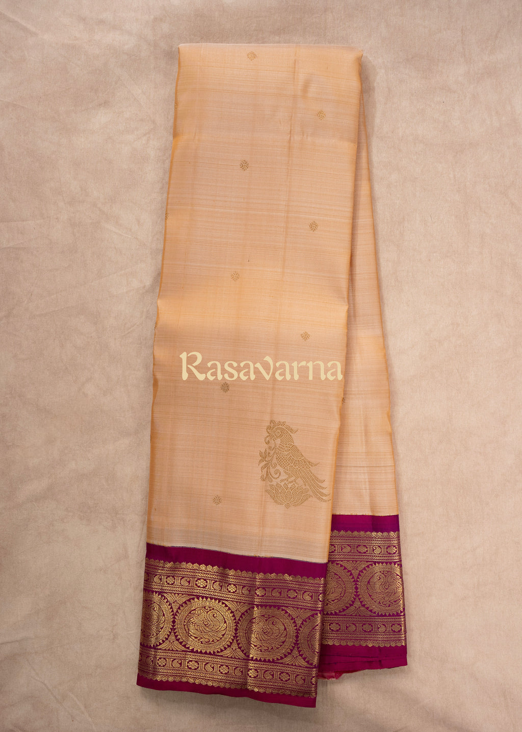 Cream Pure Silk Kanchipuram Pattu Saree with Rani Pink Border