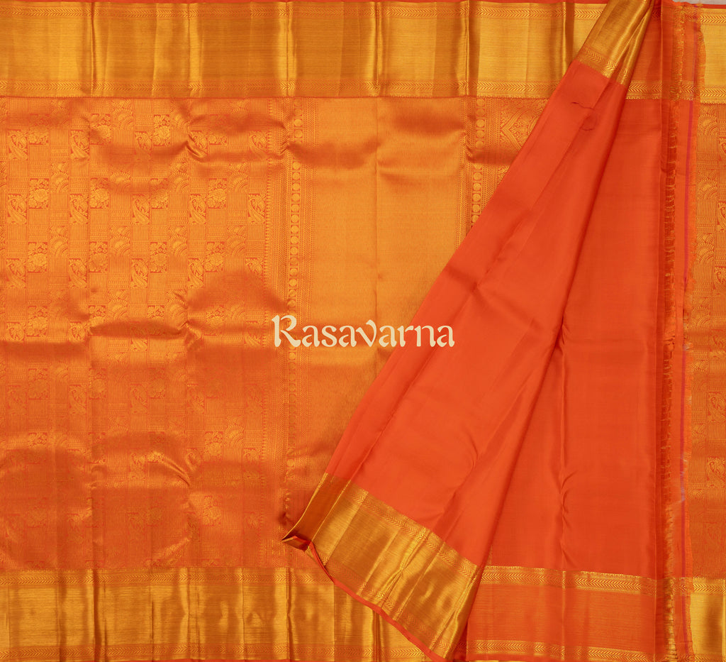 Orange Pure Silk Kanchipuram Pattu Saree with Orange Border