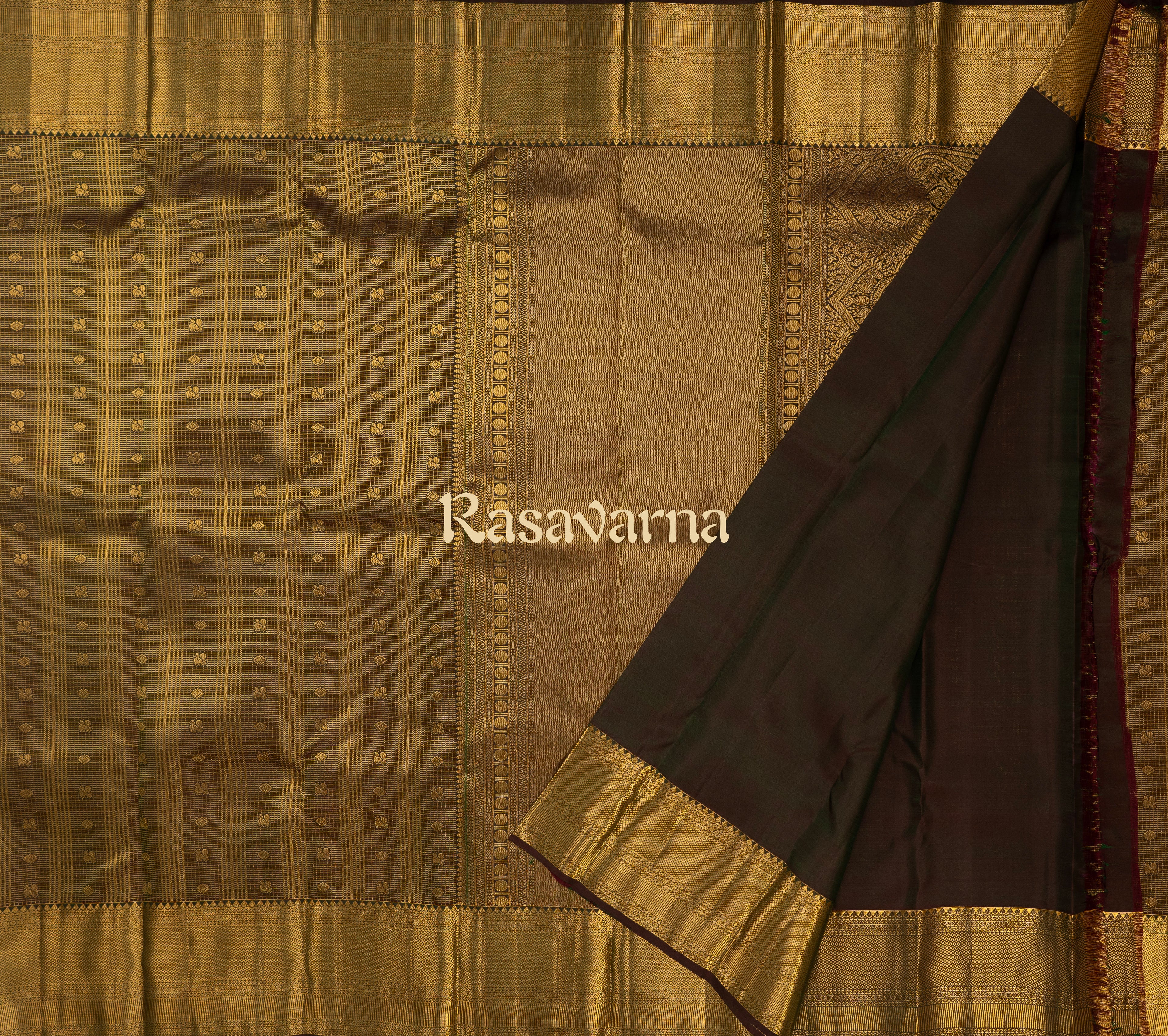 Bottle Green Pure Silk Kanchipuram Pattu Saree with Bottle Green Border