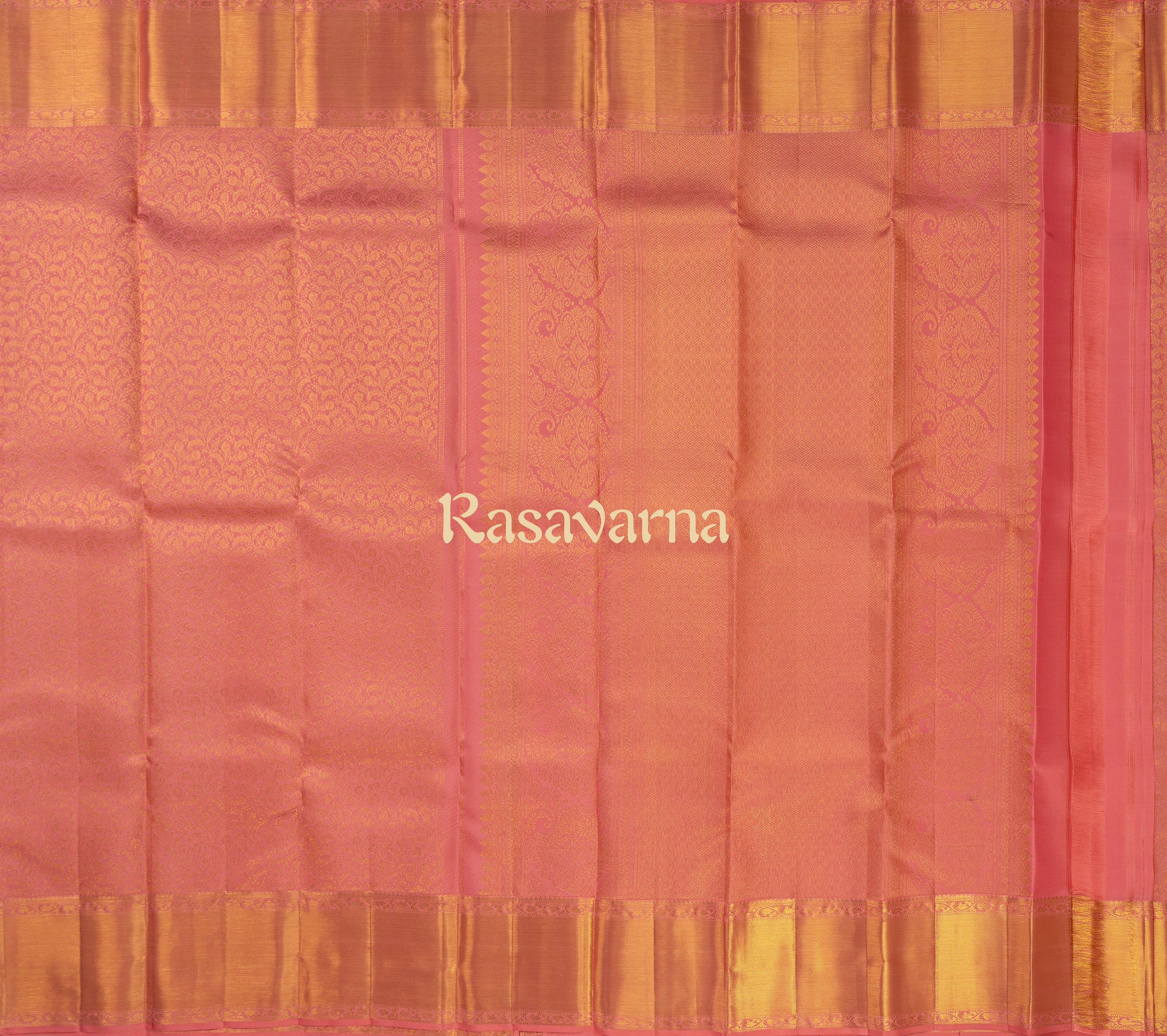 Peach Pure Silk Kanchipuram Pattu Saree with Peach Border
