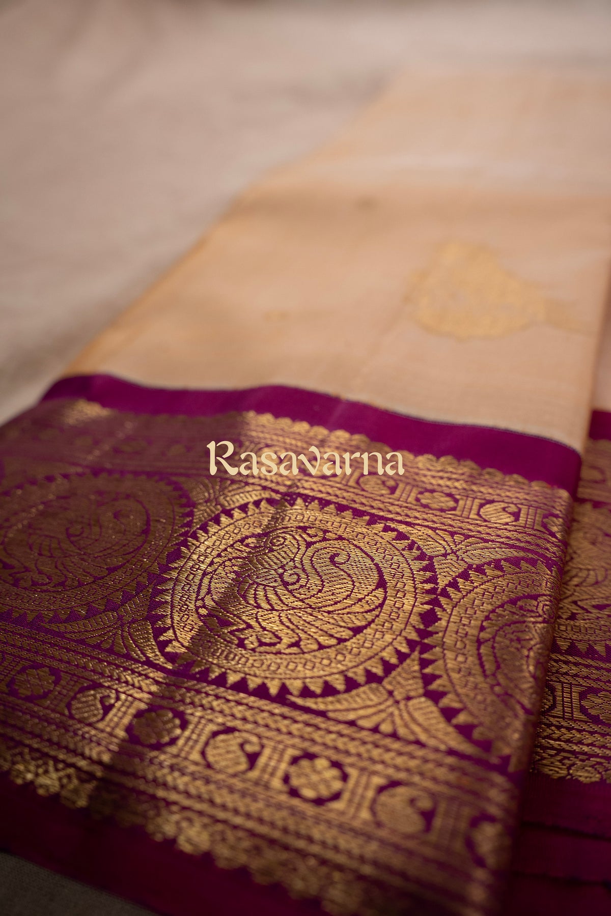 Cream Pure Silk Kanchipuram Pattu Saree with Rani Pink Border