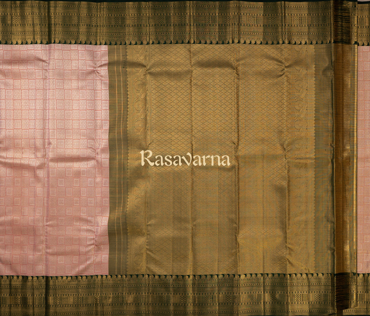 Pink Pure Silk Kanchipuram Pattu Saree with Bottle Green Border