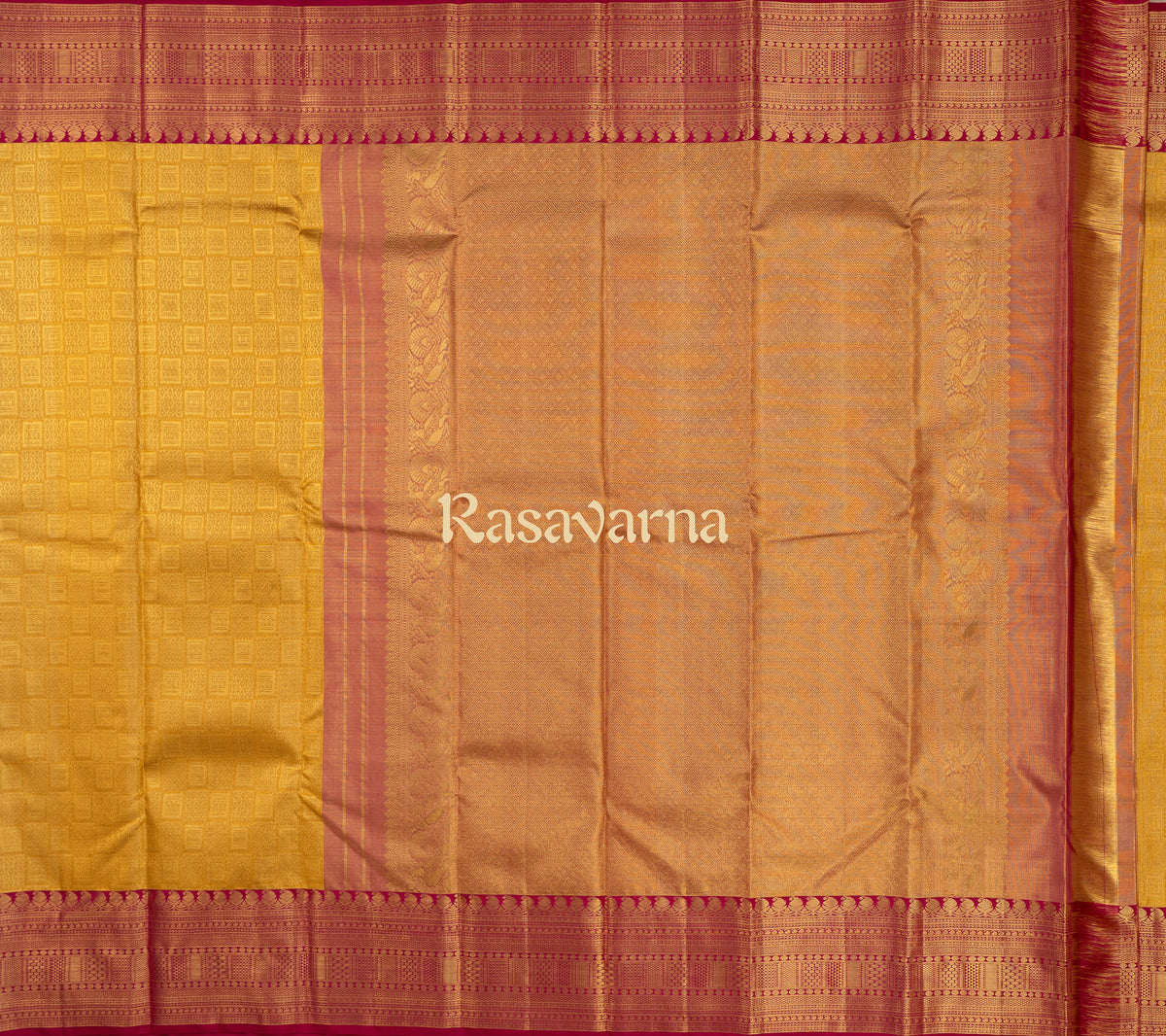 Gold Pure Silk Kanchipuram Pattu Saree with Red Border