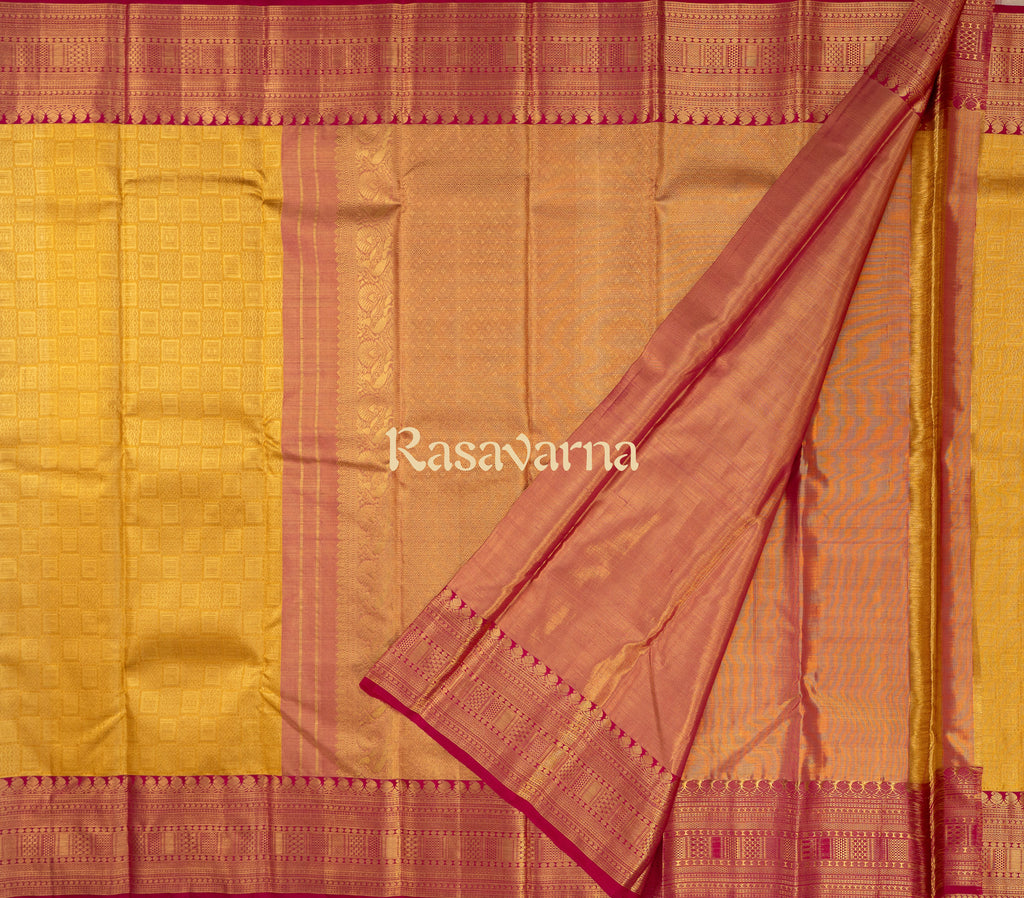 Gold Pure Silk Kanchipuram Pattu Saree with Red Border