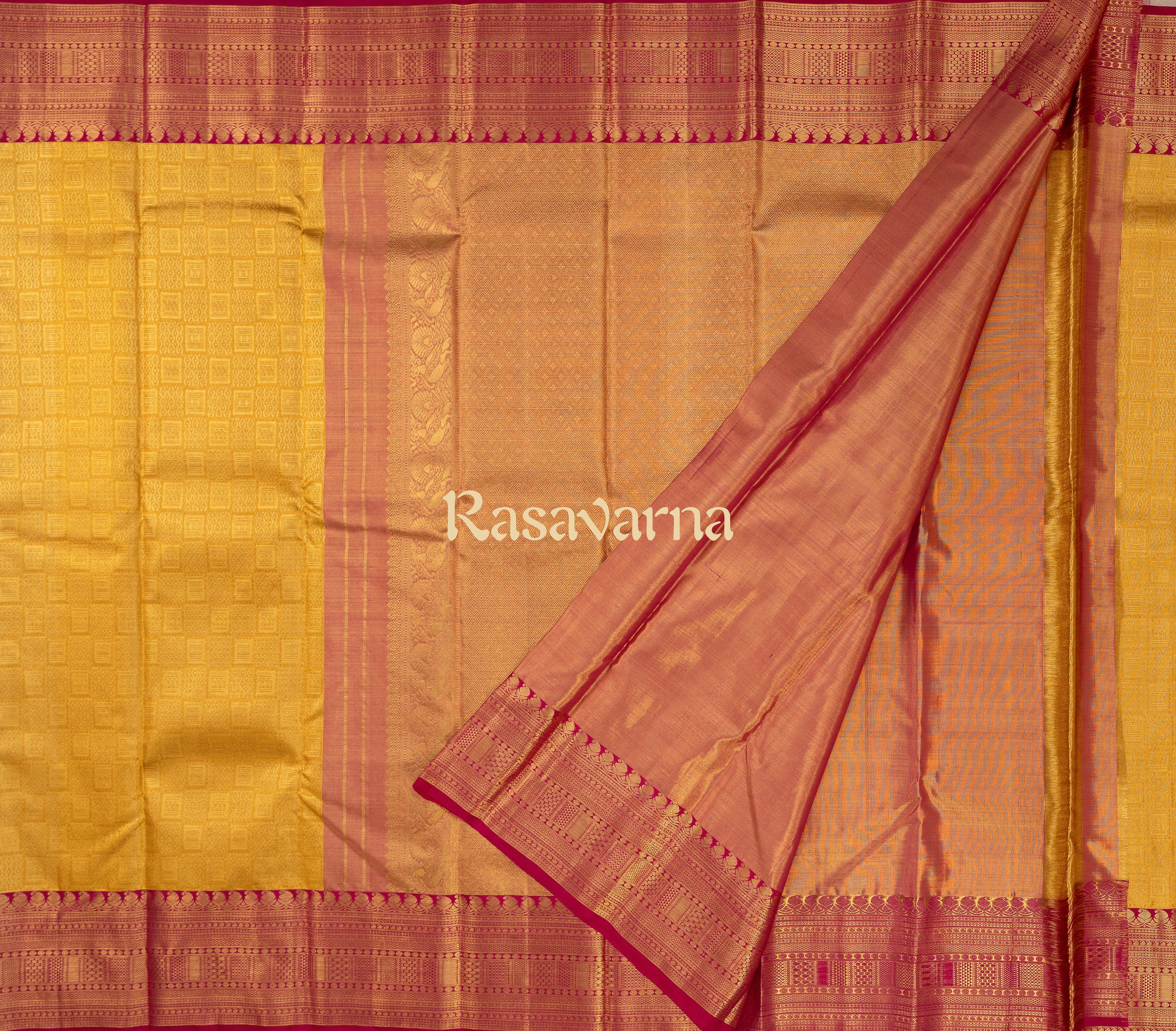 Gold Pure Silk Kanchipuram Pattu Saree with Red Border