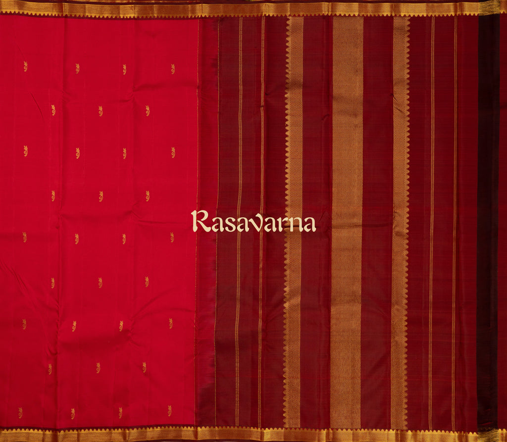 Red Pure Silk Kanchipuram Pattu Saree with Maroon Border