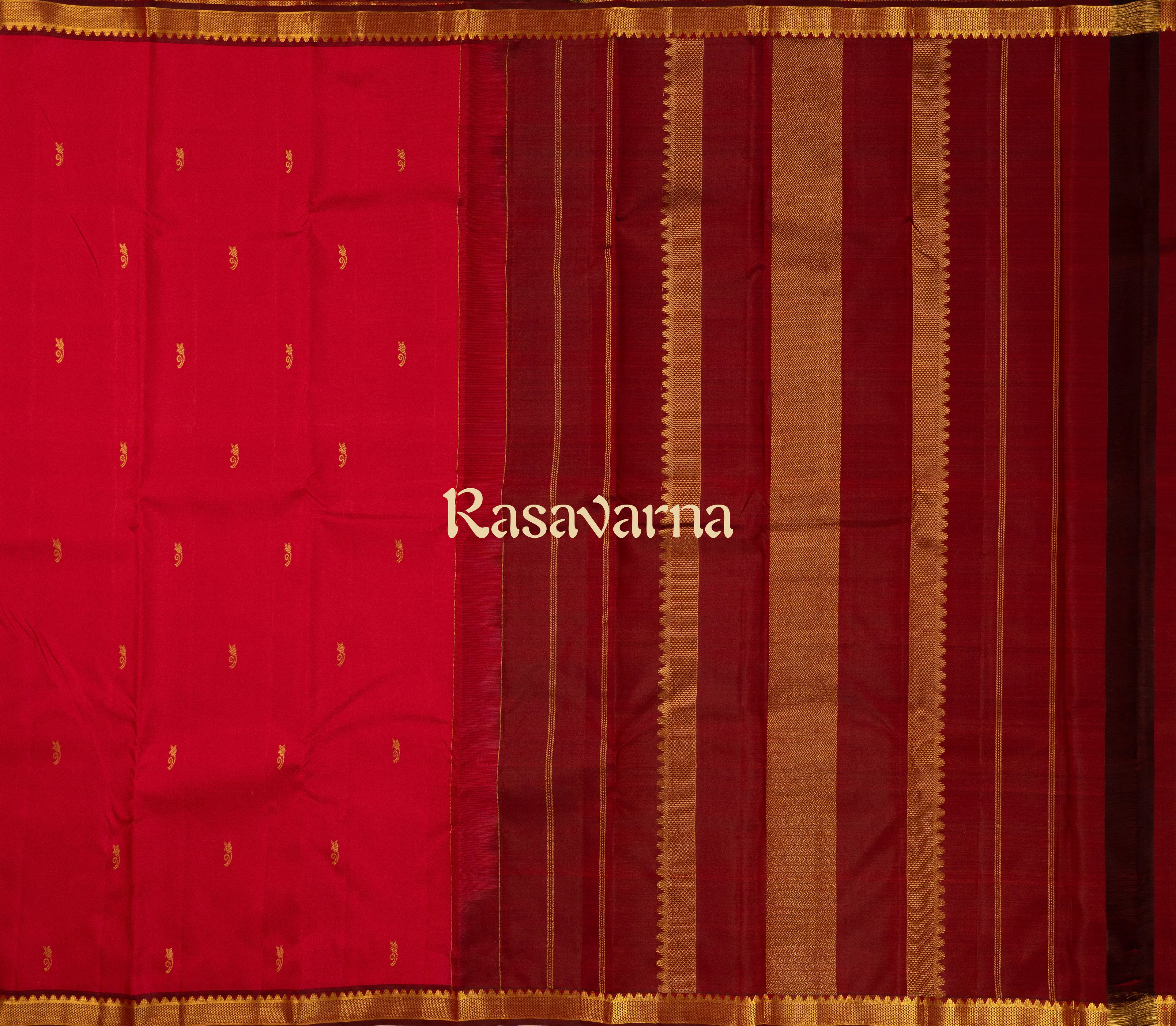 Red Pure Silk Kanchipuram Pattu Saree with Maroon Border