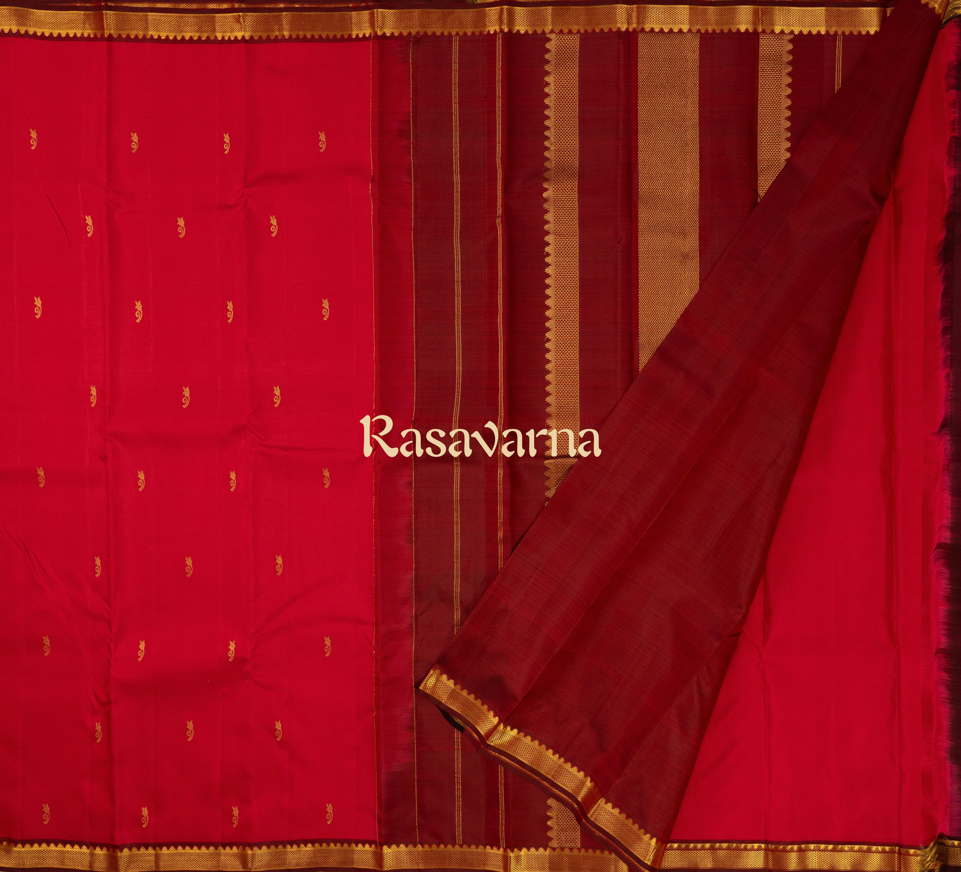 Red Pure Silk Kanchipuram Pattu Saree with Maroon Border