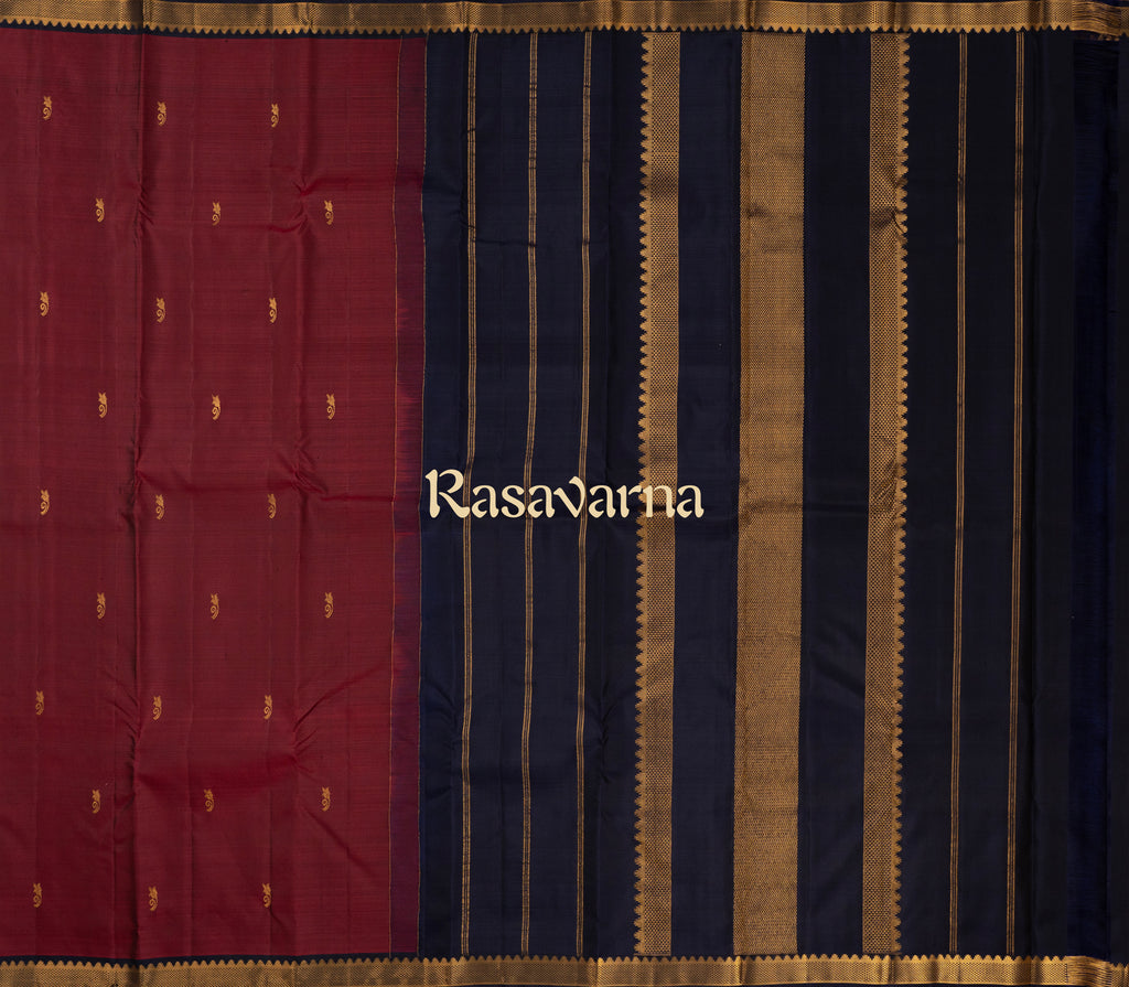 Rani Pure Silk Kanchipuram Pattu Saree with Navy Blue Border