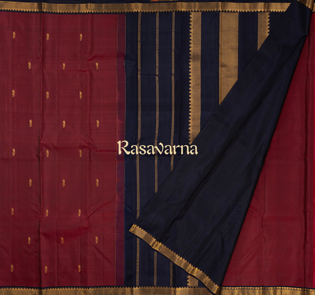 Rani Pure Silk Kanchipuram Pattu Saree with Navy Blue Border