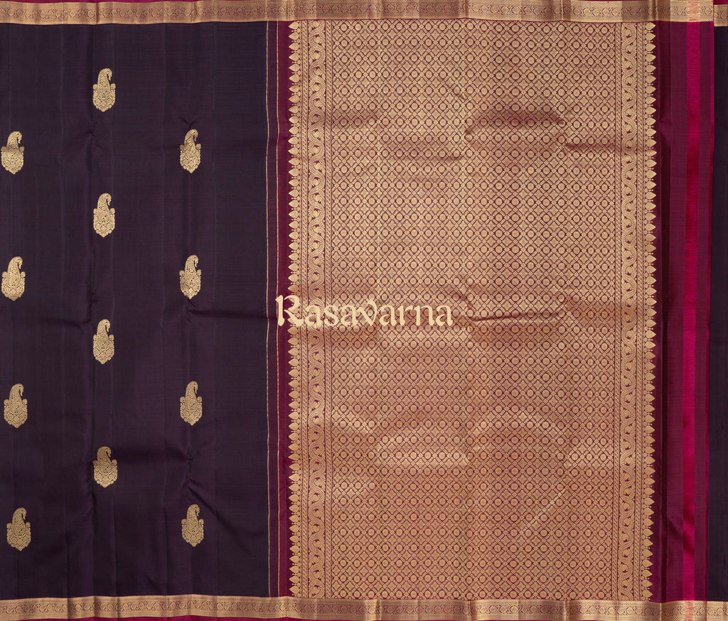Violet Pure Silk Kanchipuram Pattu Saree with Rani Pink Border