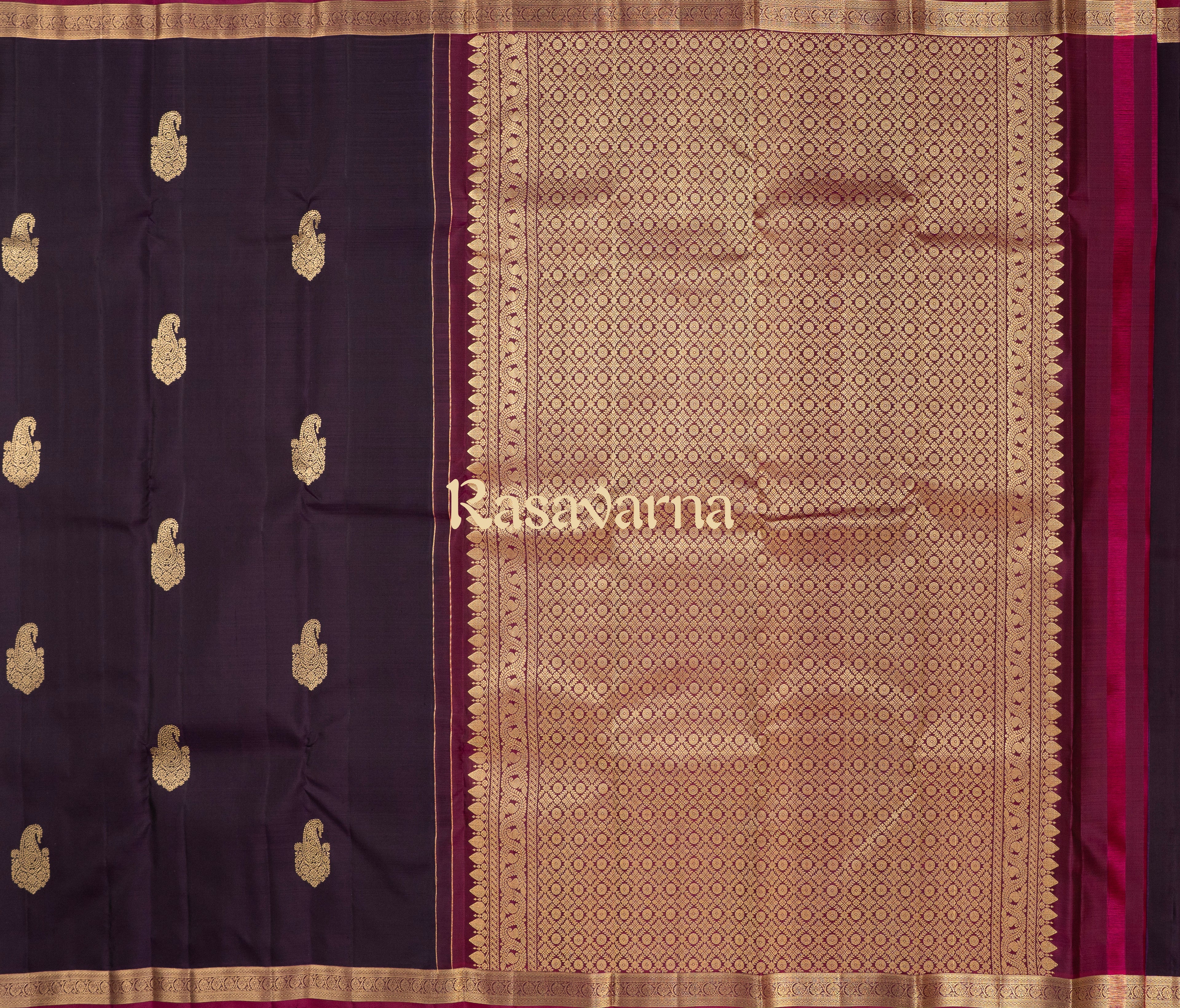Violet Pure Silk Kanchipuram Pattu Saree with Rani Pink Border