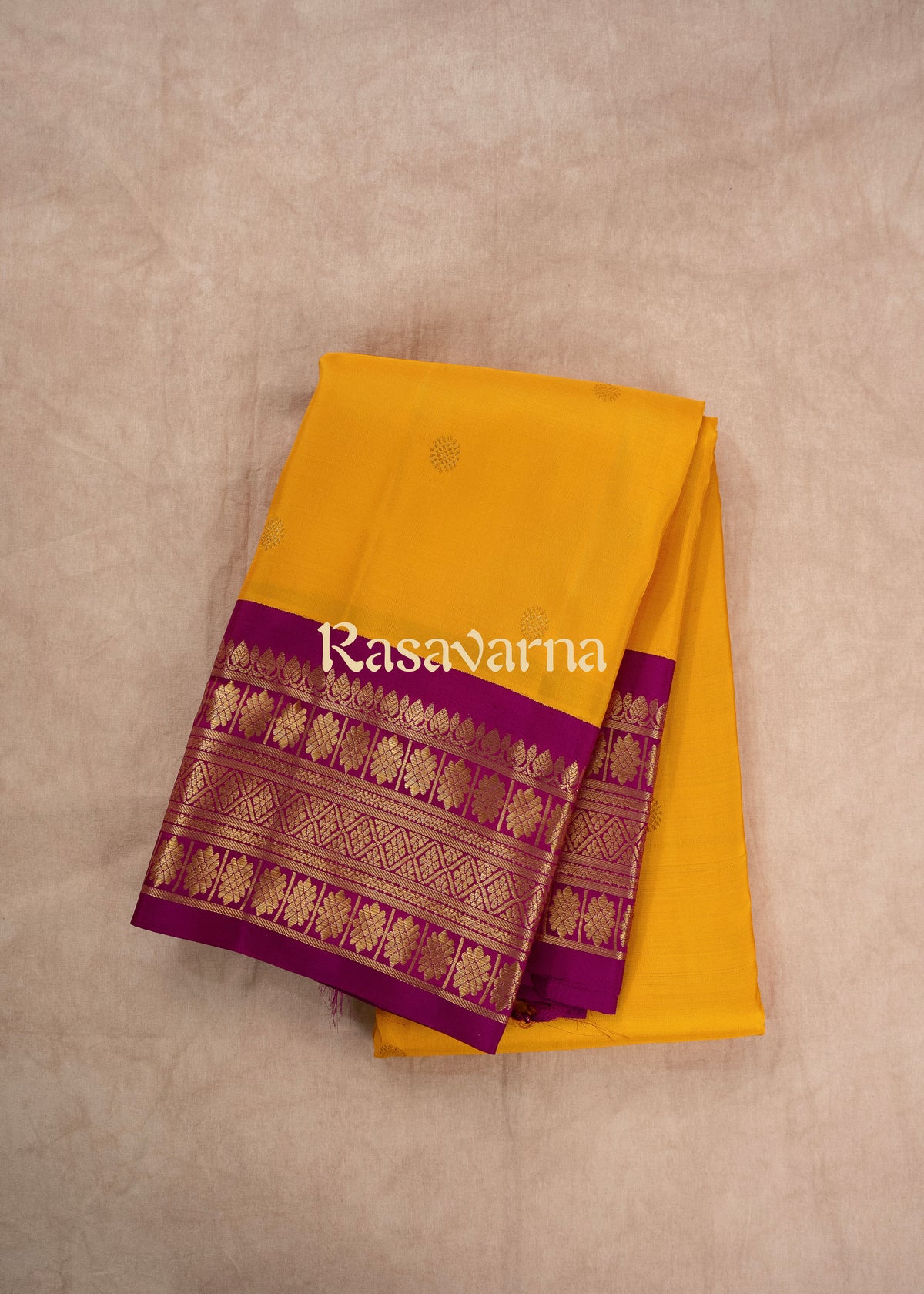 Gold Pure Silk Kanchipuram Pattu Saree with Magenta Border