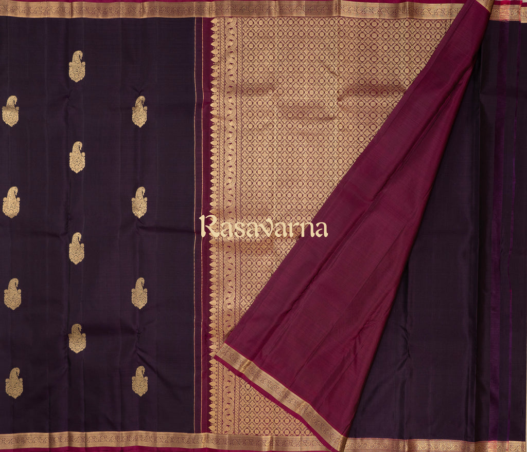Violet Pure Silk Kanchipuram Pattu Saree with Rani Pink Border