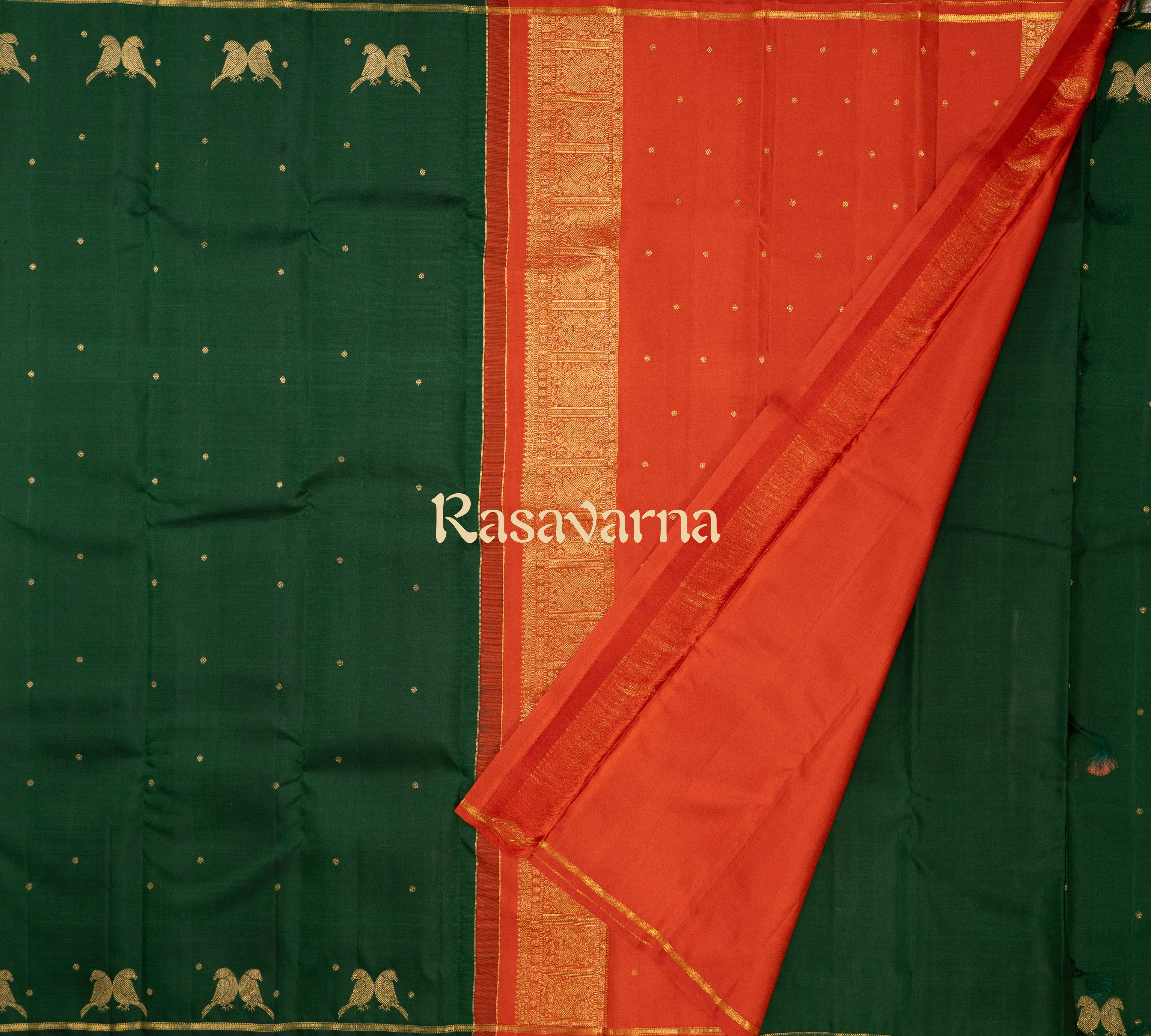 Bottle Green Pure Silk Kanchipuram Pattu Saree