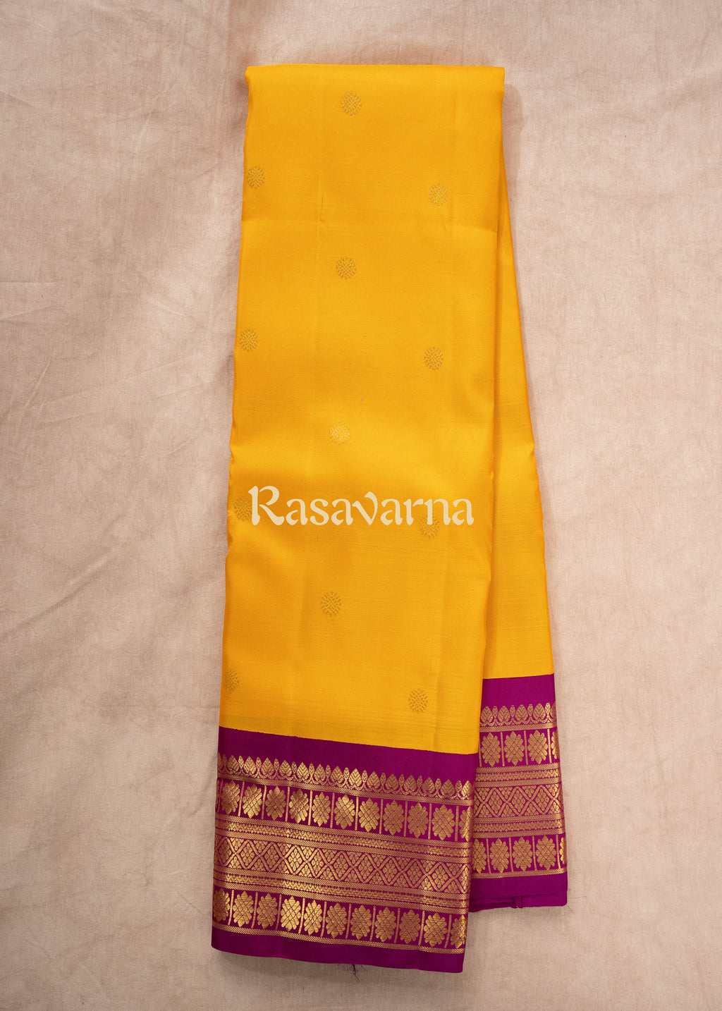 Gold Pure Silk Kanchipuram Pattu Saree with Magenta Border