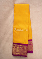 Gold Pure Silk Kanchipuram Pattu Saree with Magenta Border