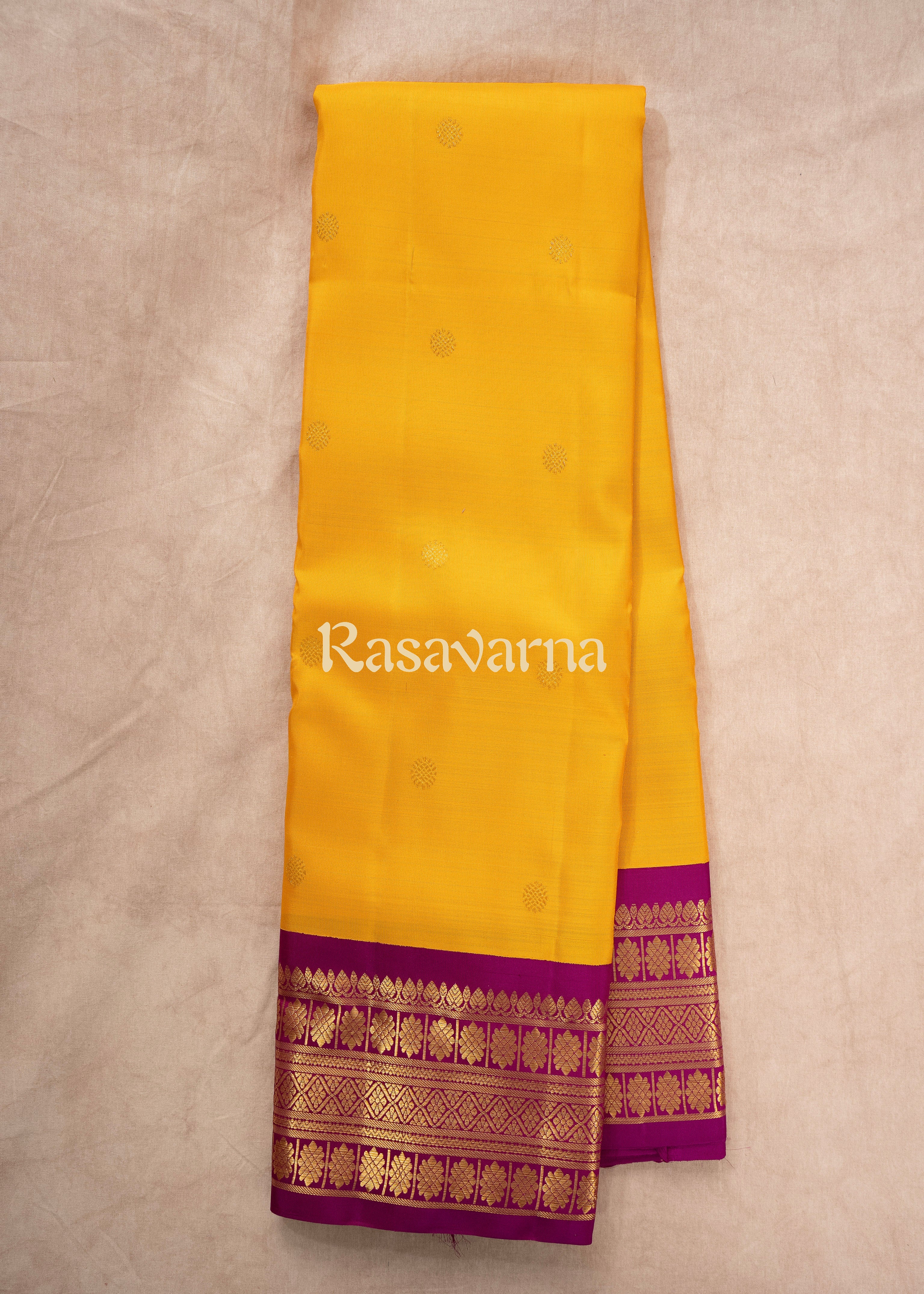 Gold Pure Silk Kanchipuram Pattu Saree with Magenta Border