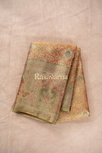 Orange Pure Silk Kanchipuram Pattu Saree with Green Border