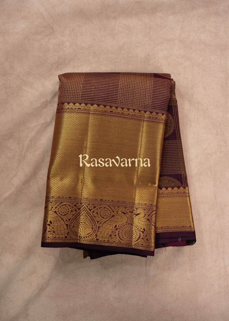 Violet Pure Silk Kanchipuram Pattu Saree with Gold Border