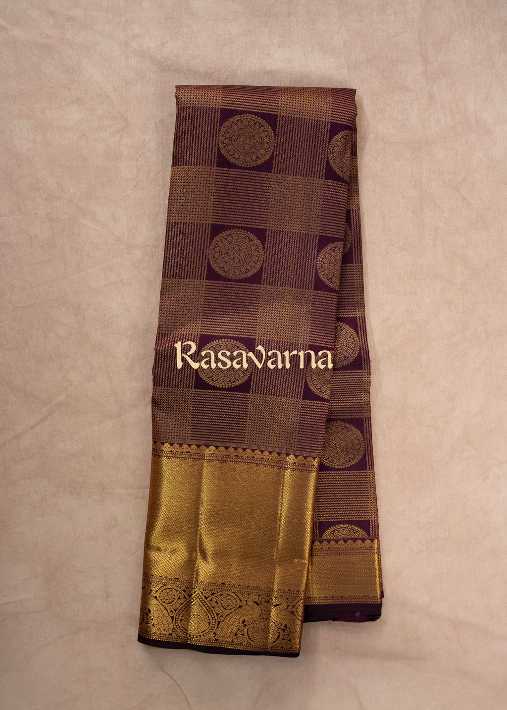 Violet Pure Silk Kanchipuram Pattu Saree with Gold Border