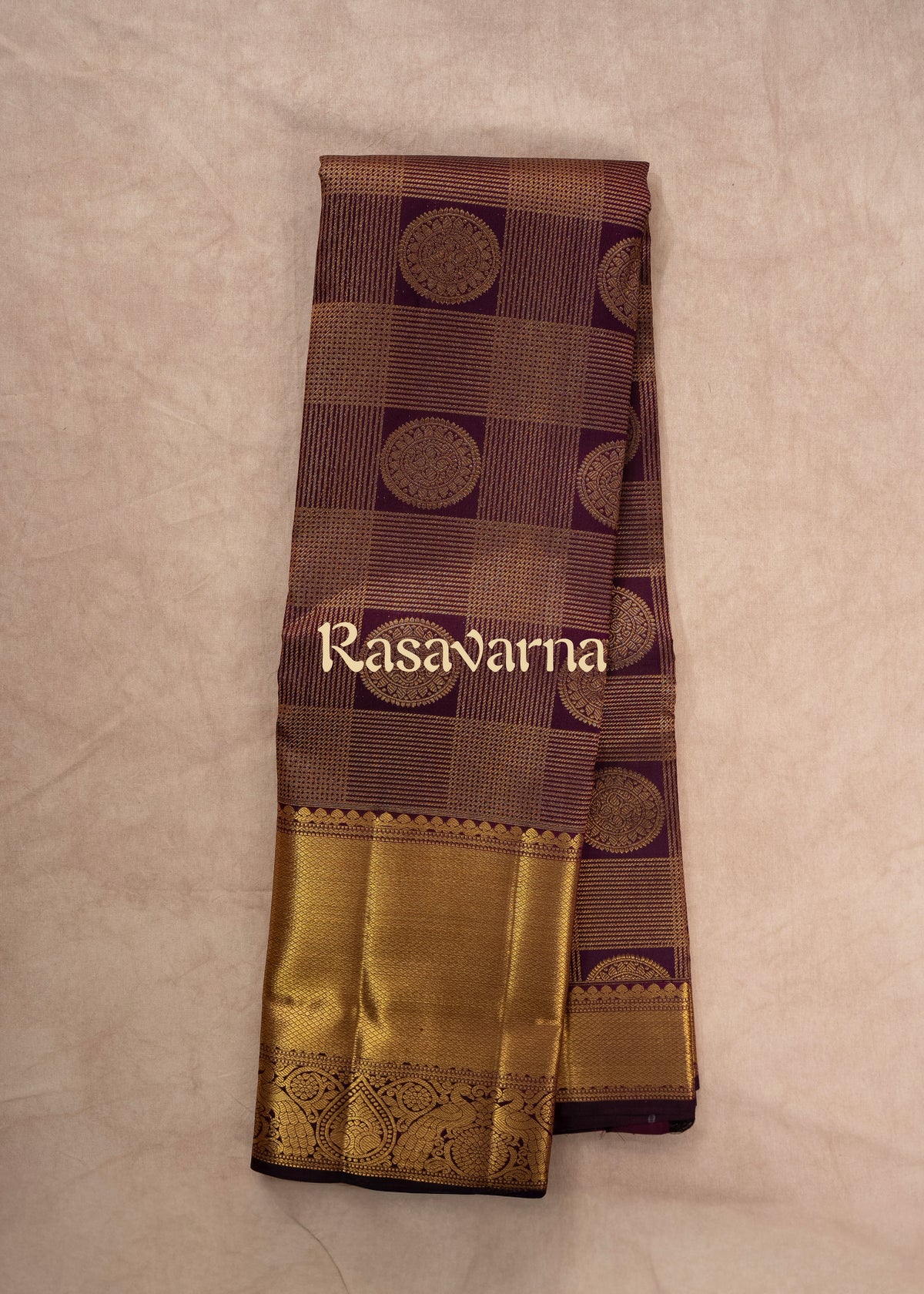 Violet Pure Silk Kanchipuram Pattu Saree with Gold Border