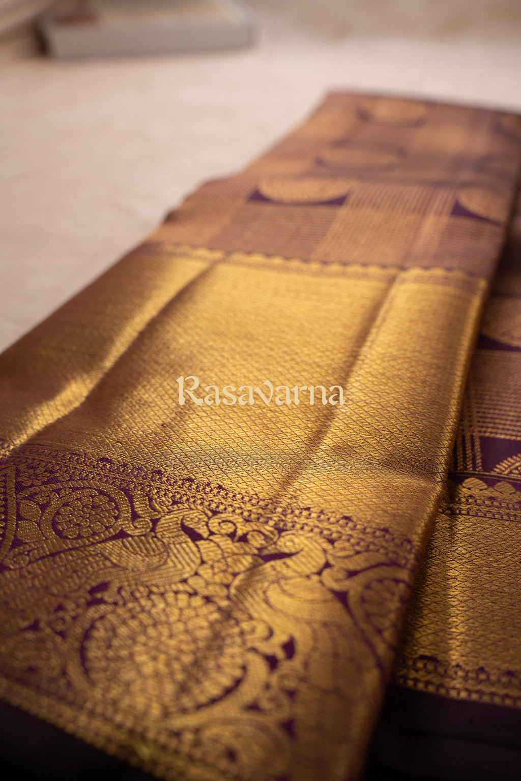 Violet Pure Silk Kanchipuram Pattu Saree with Gold Border