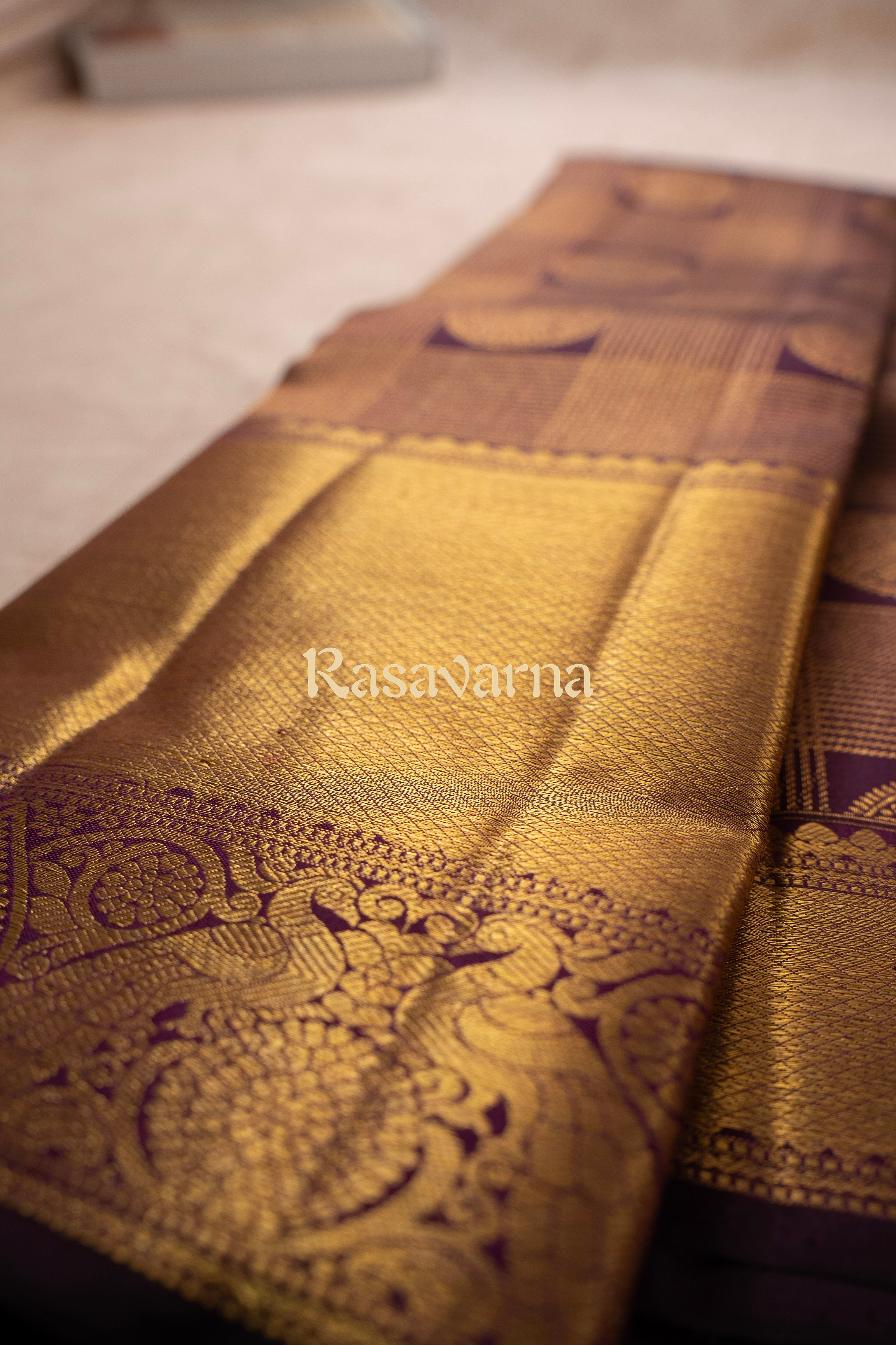 Violet Pure Silk Kanchipuram Pattu Saree with Gold Border