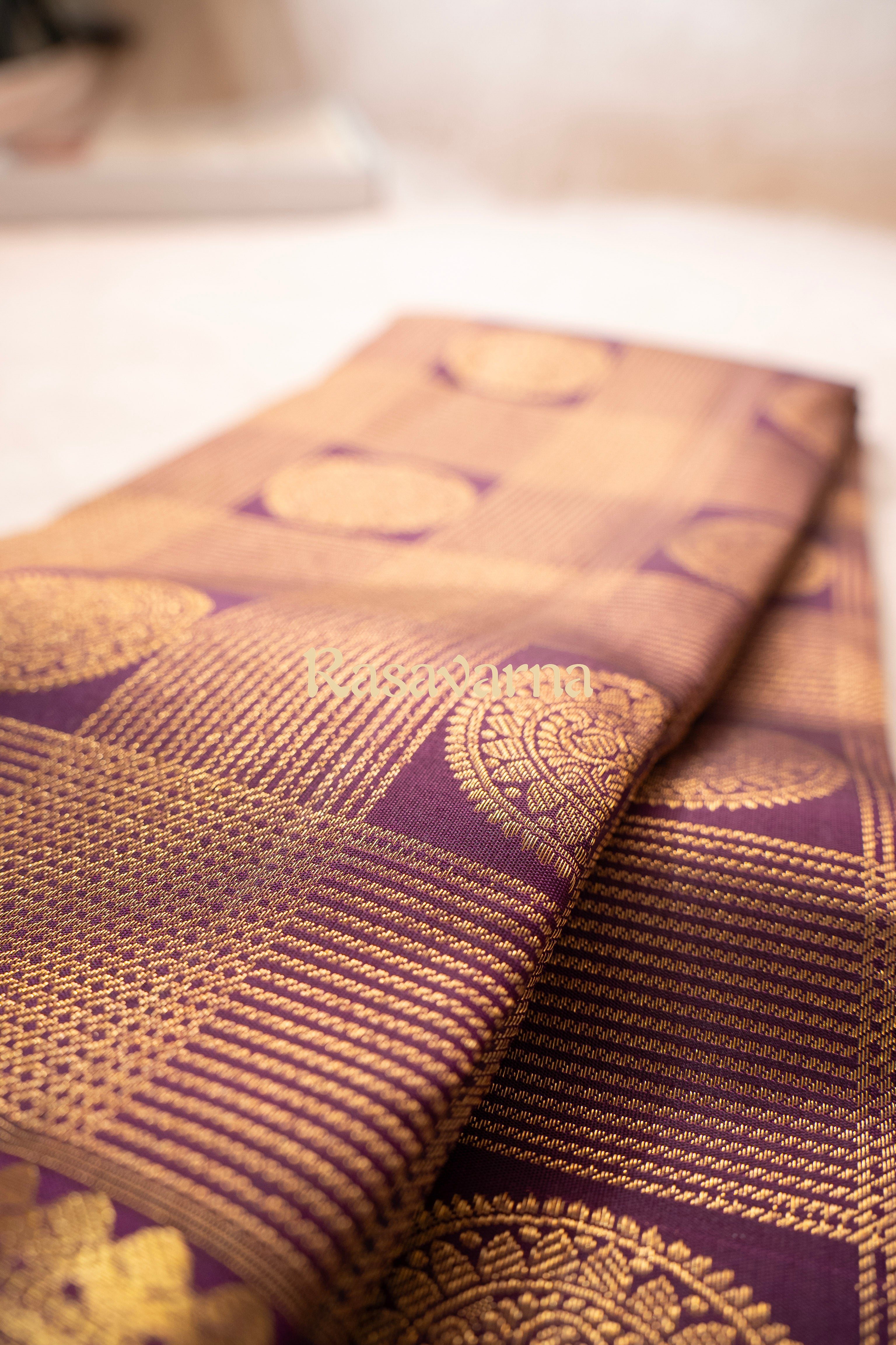 Violet Pure Silk Kanchipuram Pattu Saree with Gold Border