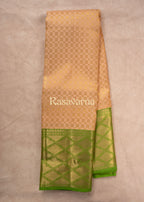 Cream Pure Silk Kanchipuram Pattu Saree with Green Border