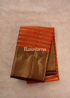 Rust Pure Silk Kanchipuram Pattu Saree with Chocolate Border