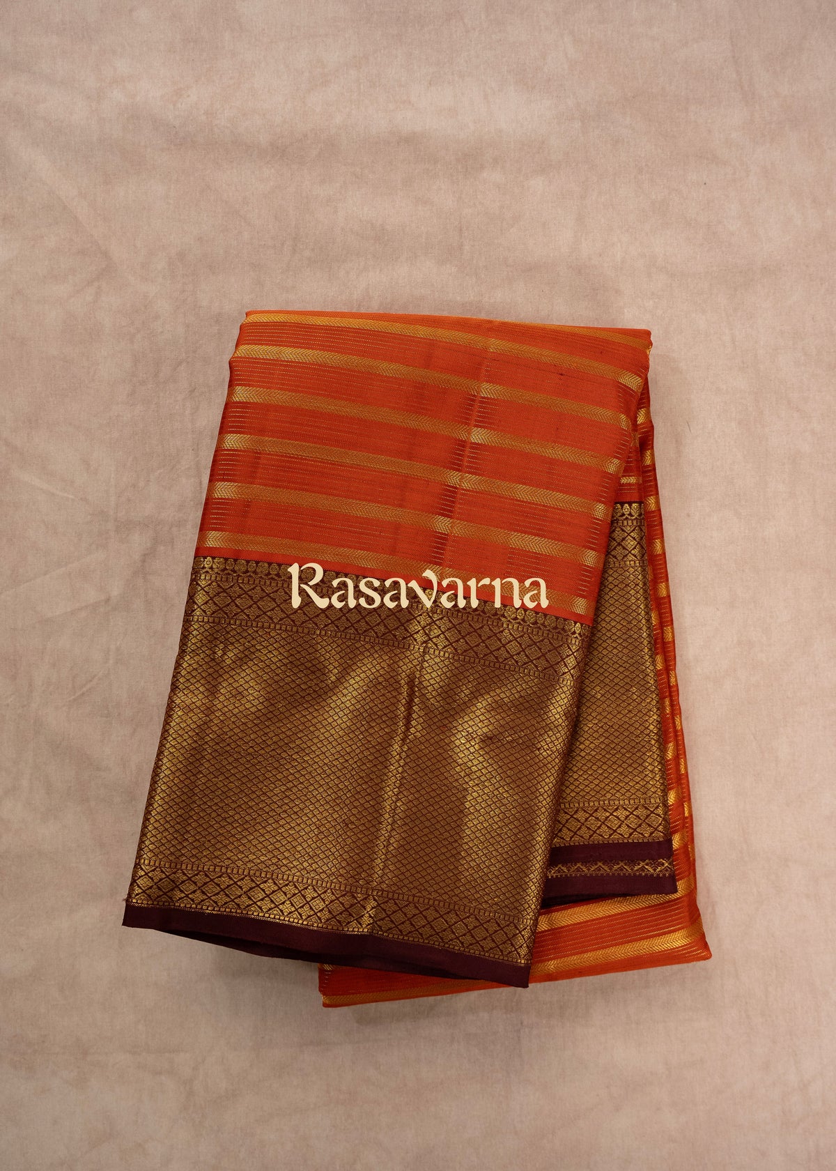 Rust Pure Silk Kanchipuram Pattu Saree with Chocolate Border