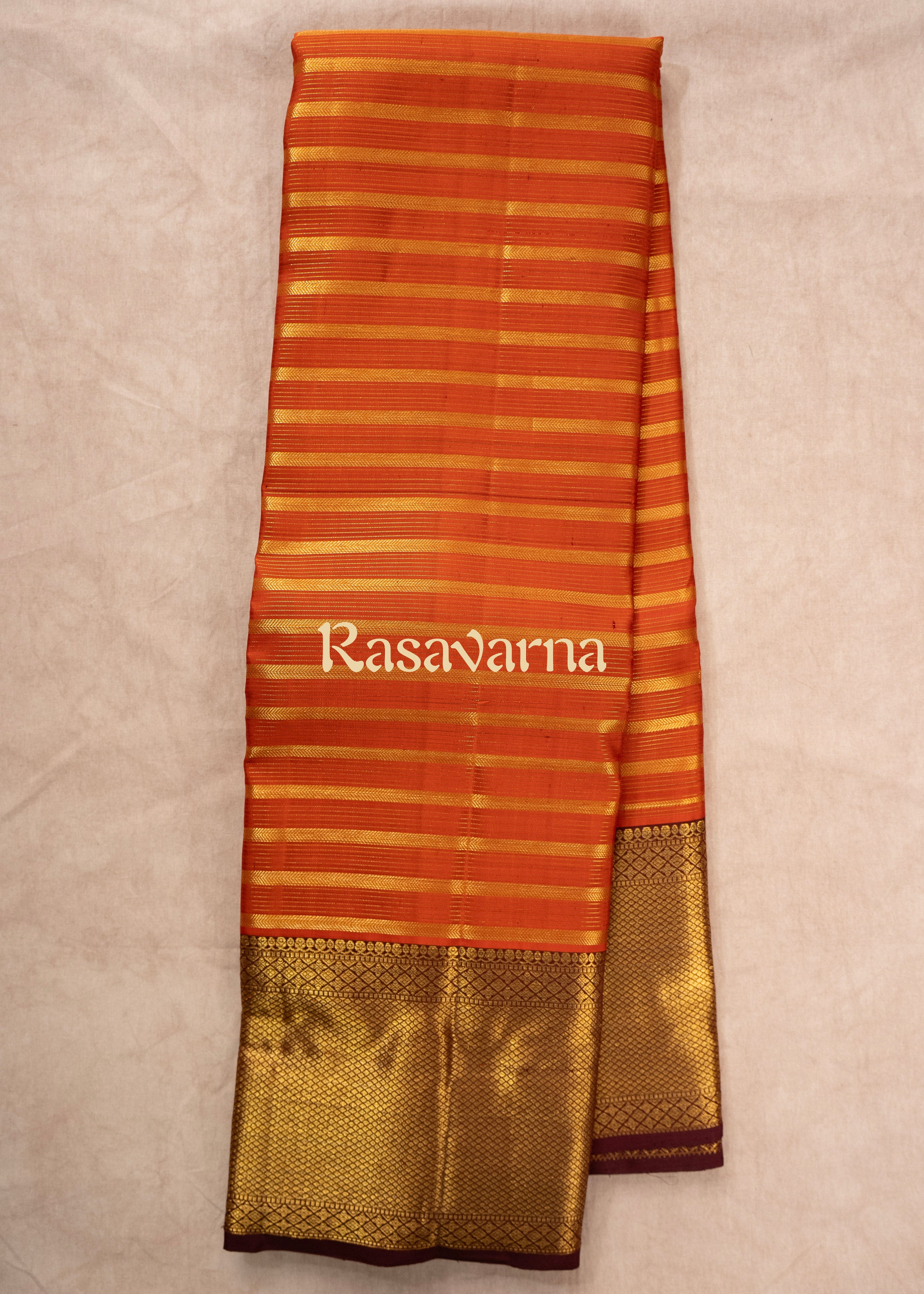 Rust Pure Silk Kanchipuram Pattu Saree with Chocolate Border