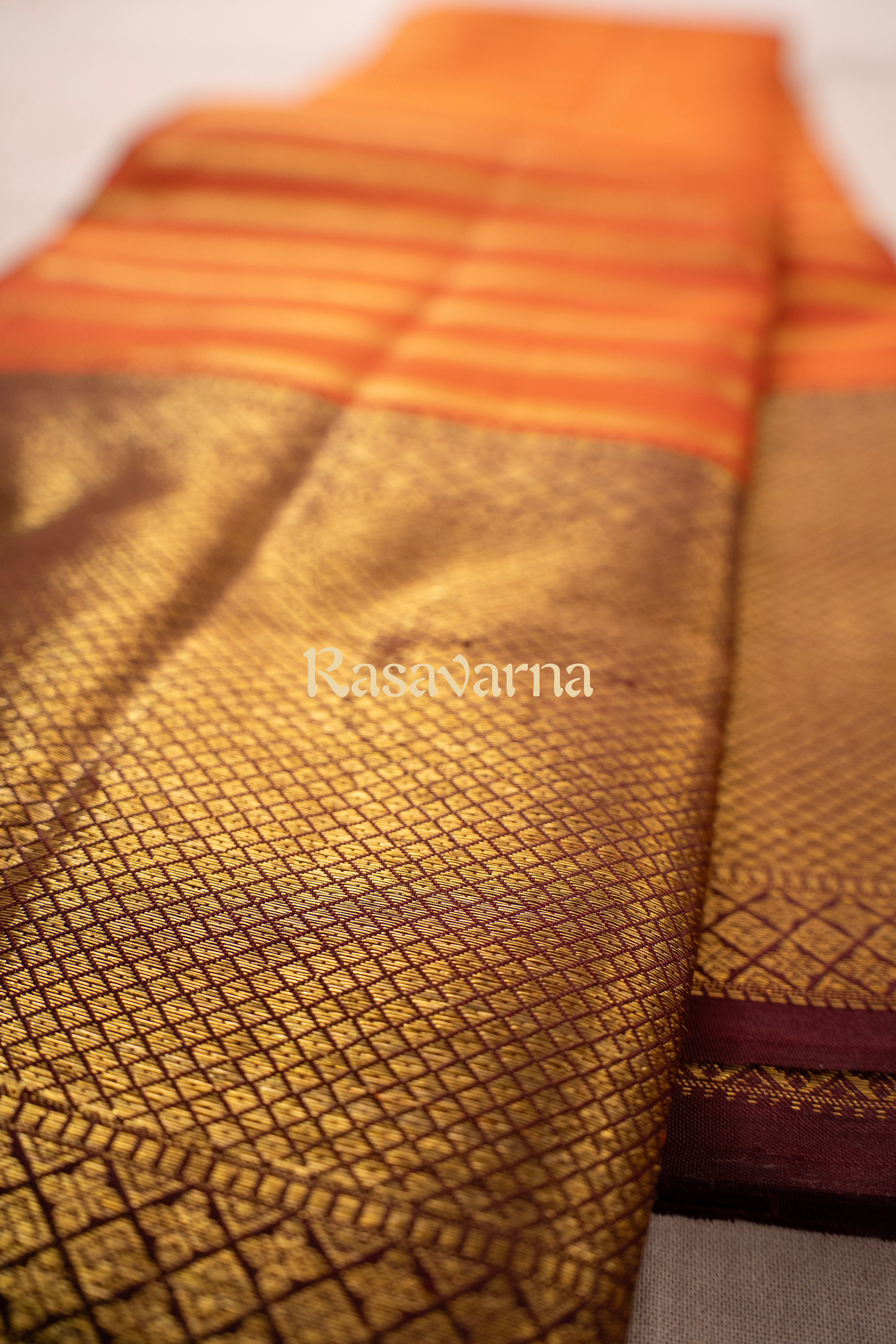 Rust Pure Silk Kanchipuram Pattu Saree with Chocolate Border