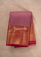 Onion Red Pure Silk Kanchipuram Pattu Saree with Rani Pink Border