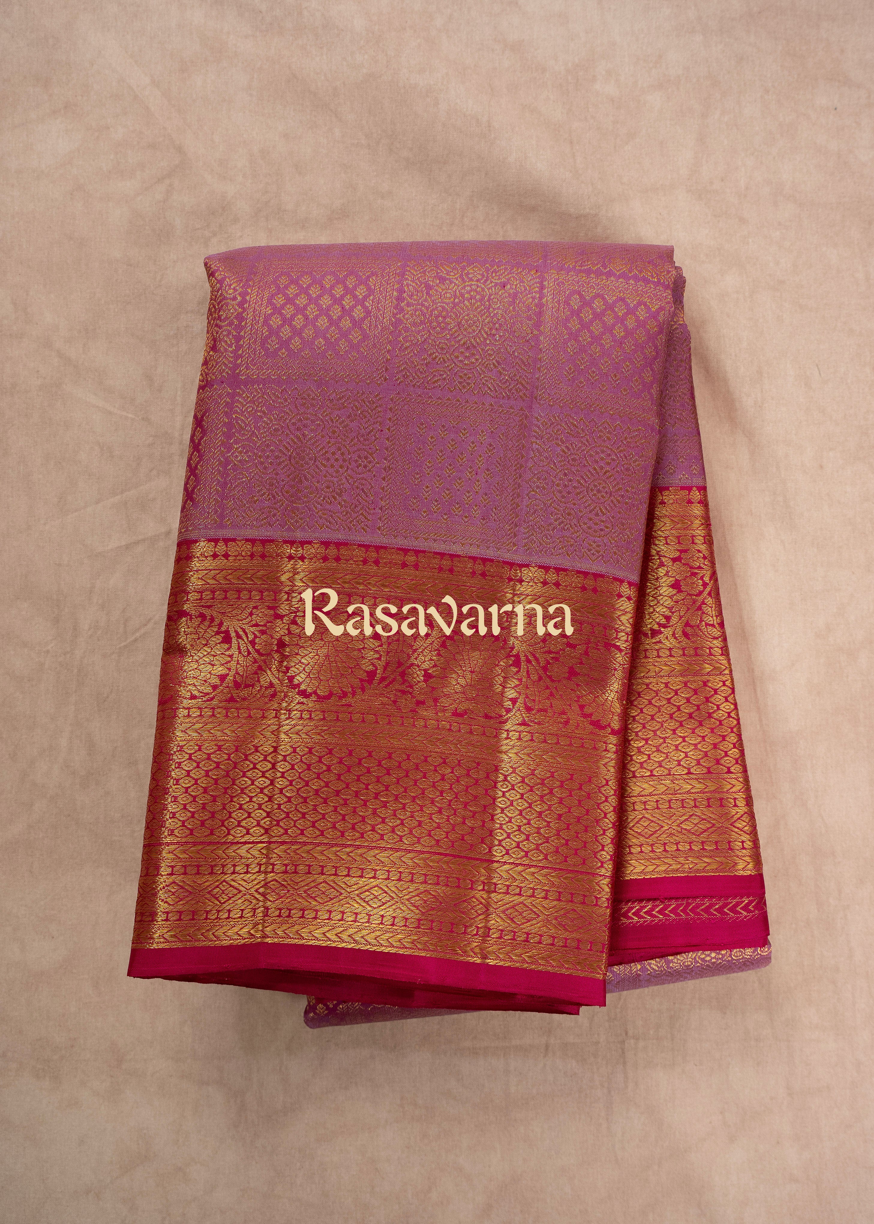 Onion Red Pure Silk Kanchipuram Pattu Saree with Rani Pink Border