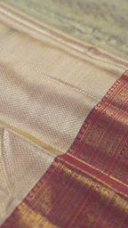 Rose Gold Pure Silk Kanchipuram Pattu Saree with Red Border