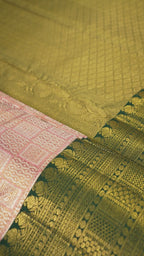 Pink Pure Silk Kanchipuram Pattu Saree with Bottle Green Border