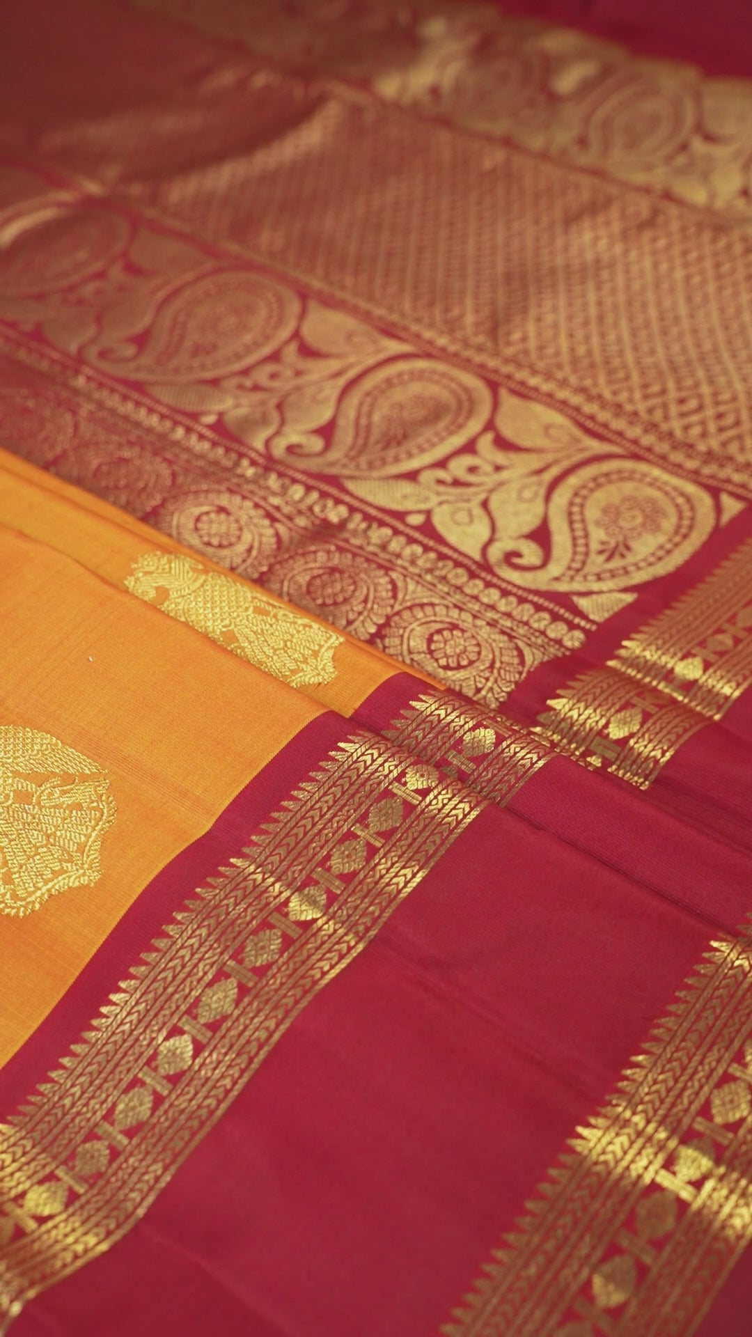 Gold Pure Silk Kanchipuram Pattu Saree with Maroon Border