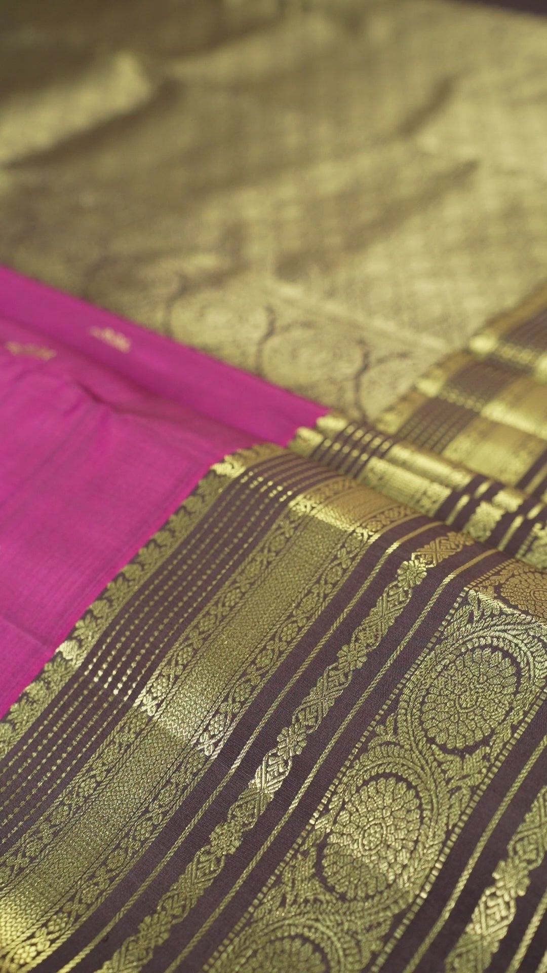 Rani Pink Pure Silk Kanchipuram Pattu Saree with Chocolate Border