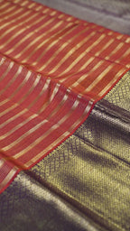 Rust Pure Silk Kanchipuram Pattu Saree with Chocolate Border